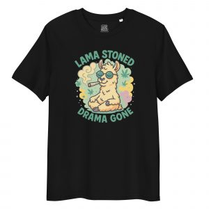 T-shirt avec un lama avec des lunettes de soleil, assis fumant du cbd.